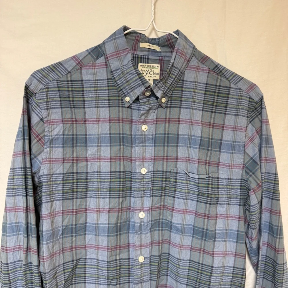 J Crew Mens Secret Washing Shirting Plaid Button Down Shirt Small Organic Cotton